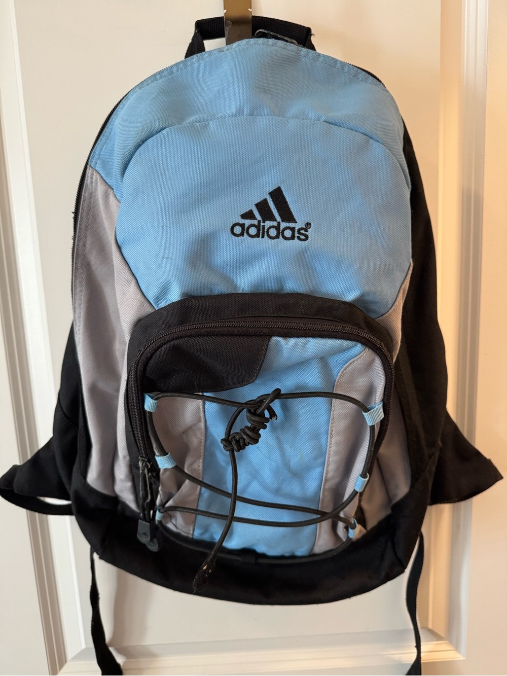 Adidas Blue Gray Black Backpack – Padded Straps & Bungee Front